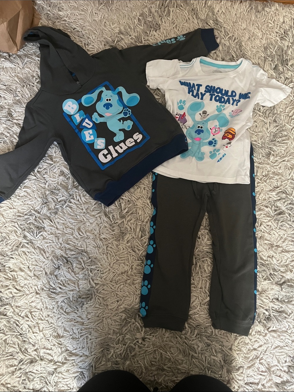 Blue's Clues Kids Hoodie, Tee & Pants Set - Gray & White